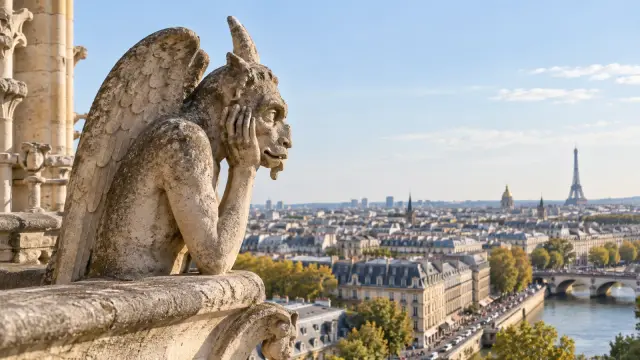 La quimera de la Estrige en la balaustrada de Notre-Dame, París.