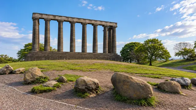 The unfinished columns of the National Monument, the half-built Parthenon on Calton Hill, Edinburgh