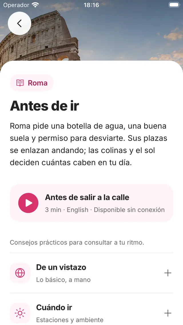 Guía Antes de ir de Roma dentro de la app Podtour