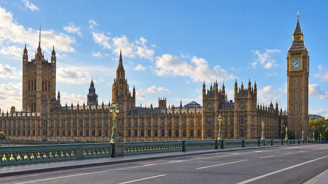 Elizabeth Tower, the clock tower of the Houses of Parliament, seen from Westminster Bridge