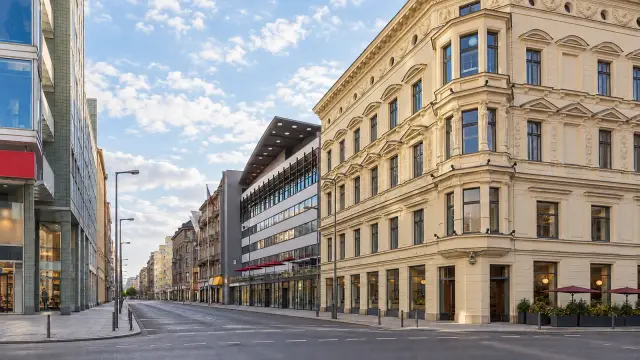 The Friedrichstrasse and Zimmerstrasse junction in Berlin, the site of Checkpoint Charlie